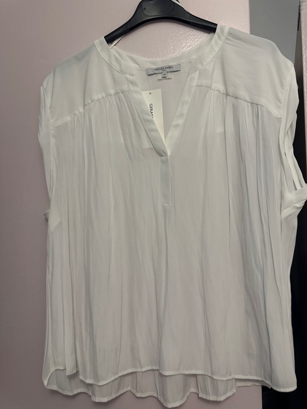 Gerard Darel White Pleated V-Neck Blouse